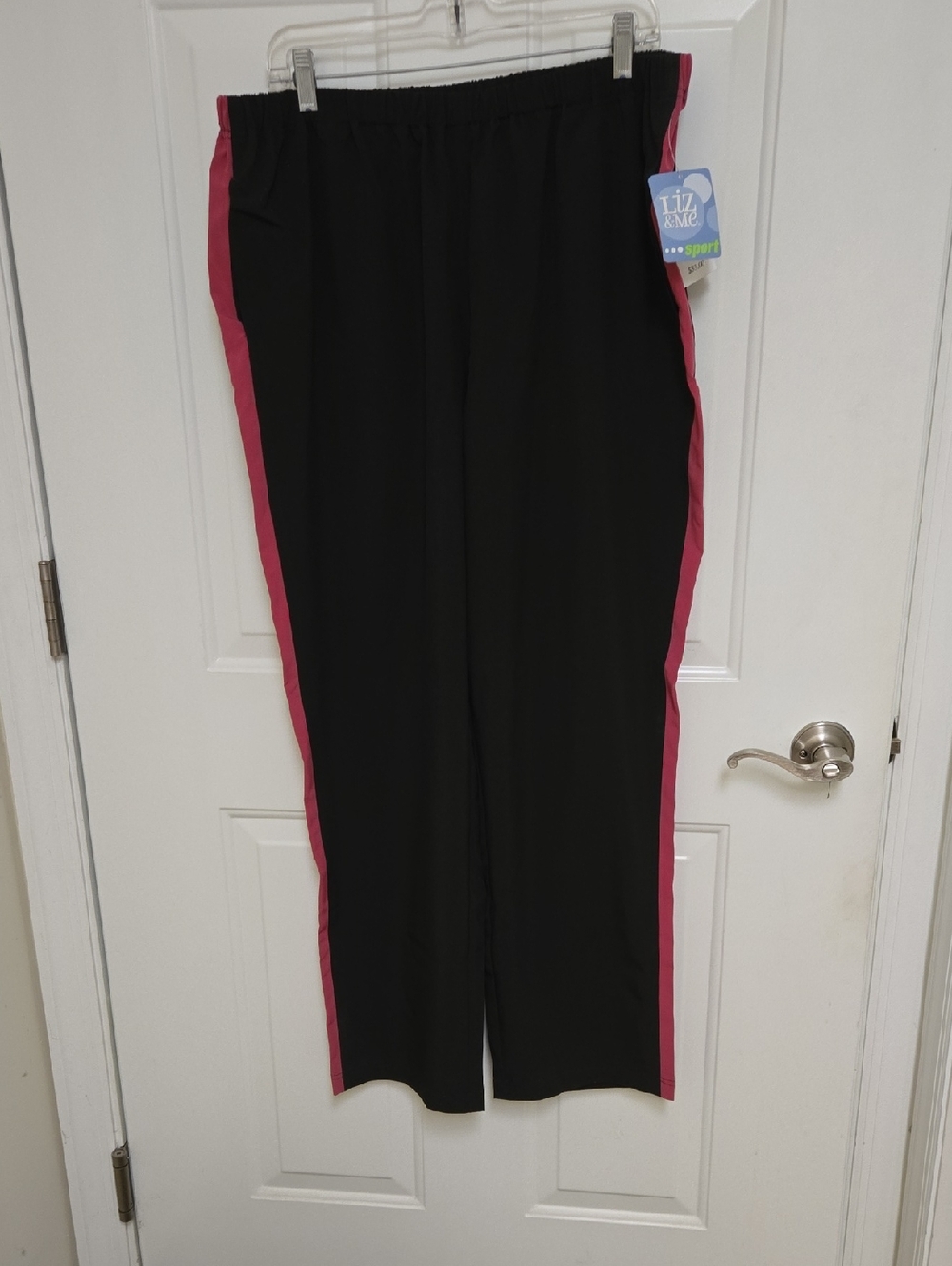 Liz&Me Black Track Pants with Pink Side Stripes